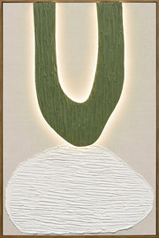Mosslight Balance II - 32 X 47 - Hand-Painted Neon Canvas In Frame - Olive Green
