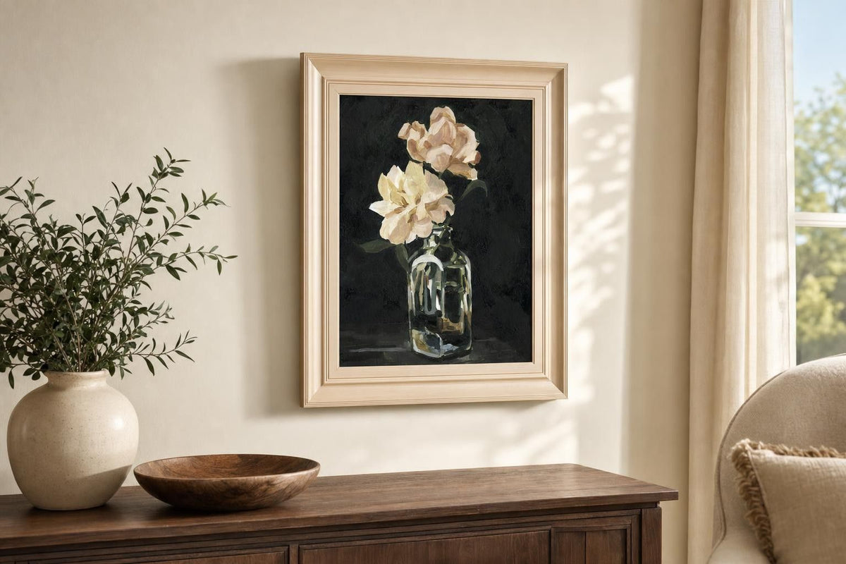 22x26 Dark Rose Arrangement II By Emma Caroline - Black