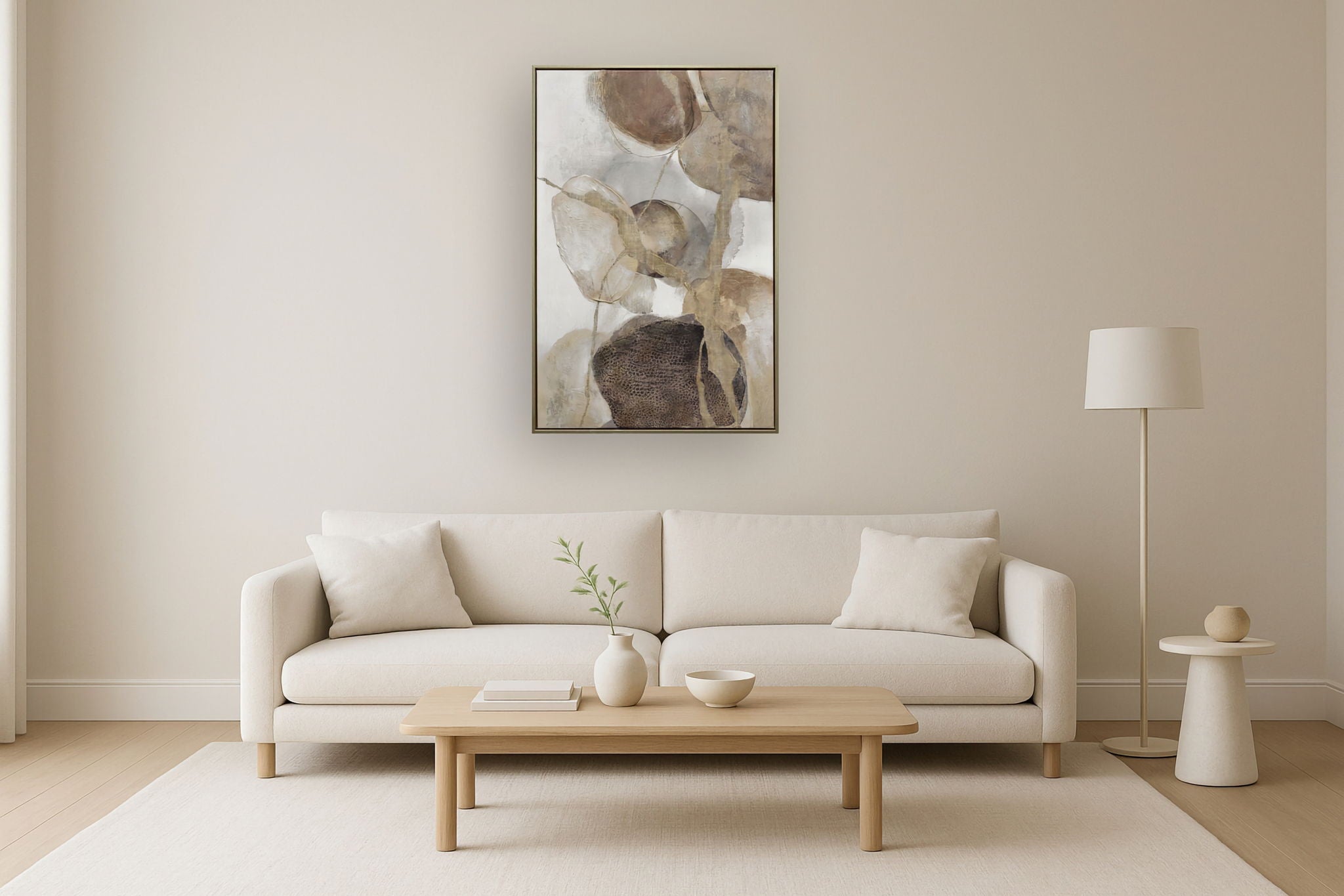 "Ethereal Whispers II" Hand-Embellished Canvas In Frame - Beige / Brown / Gold