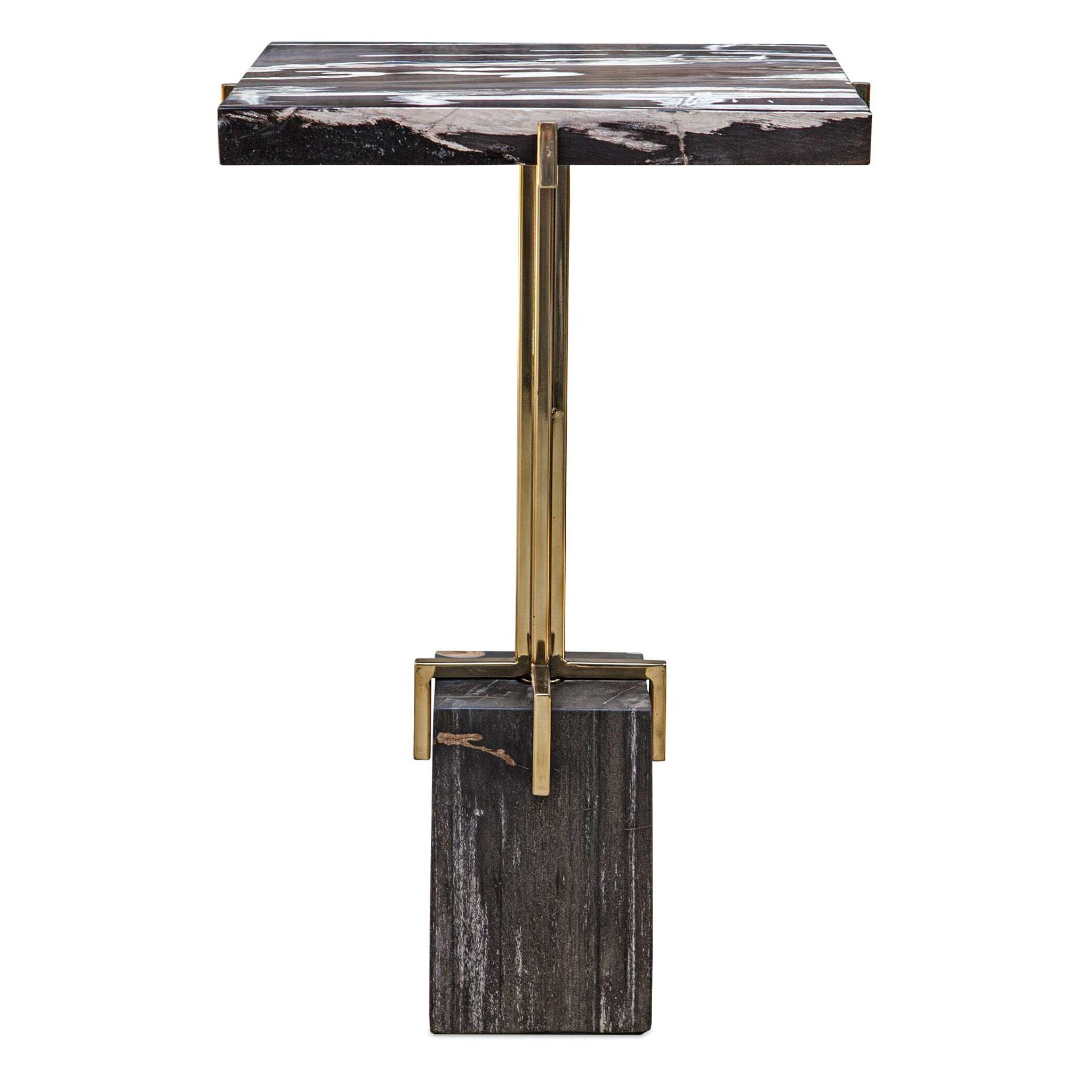Rowman - Petrified Wood Accent Table - Bronze
