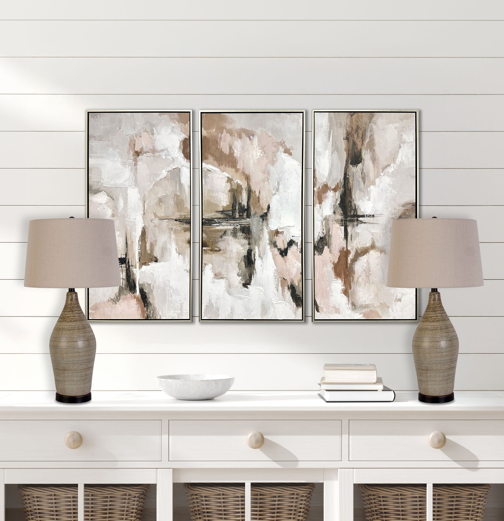 "Serene Stone" Ceramic Table Lamp (Set of 2) - Natural Finishes/Matte Black