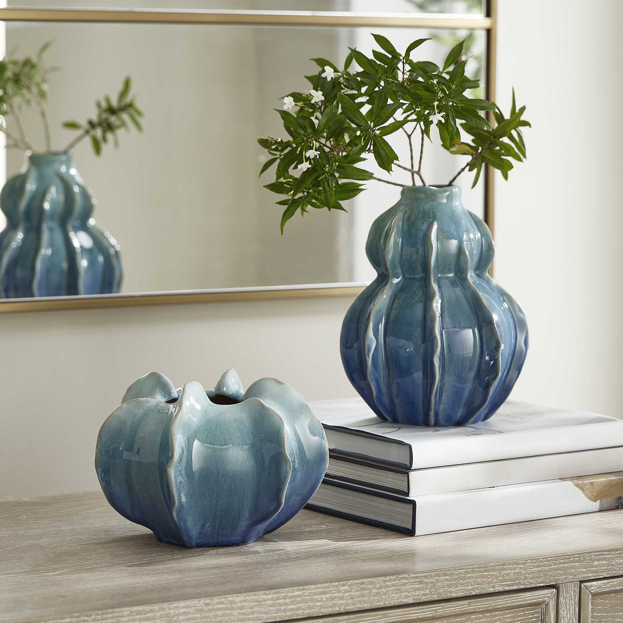 Ocean Wave - Outdoor Glazed Vases (Set of 2) - Blue / Green